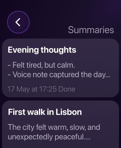 Voice Memory iPhone summary screenshot